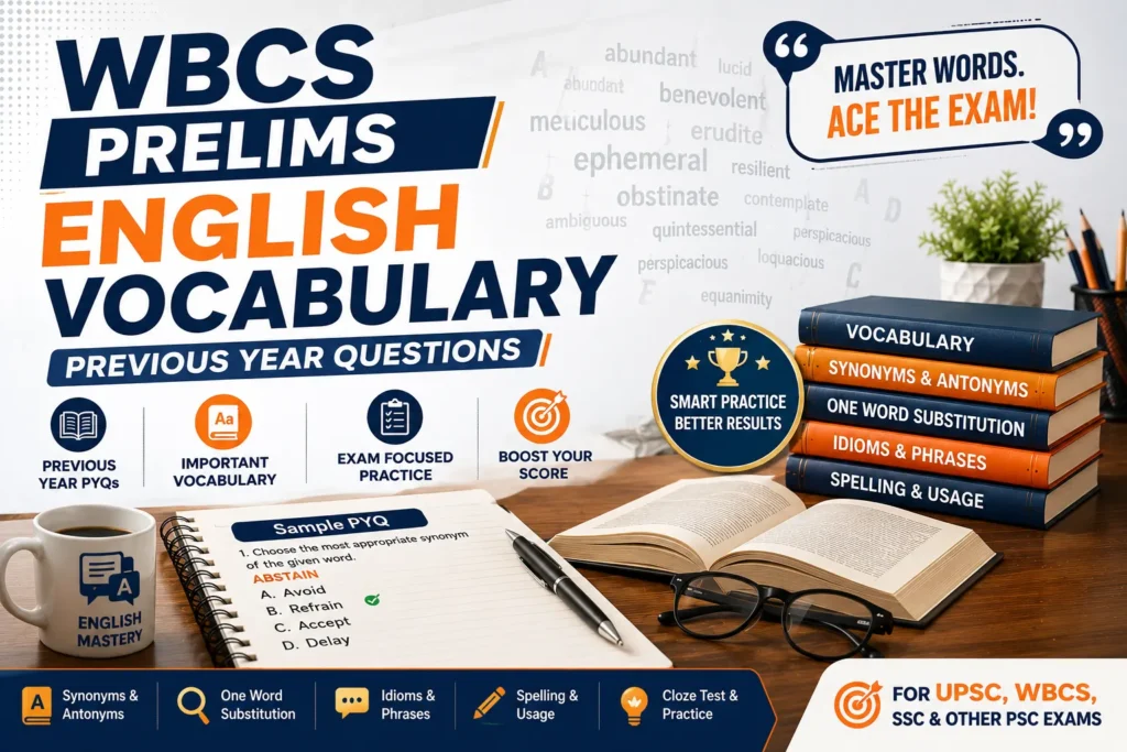 WBCS Prelims English Vocabulary Previous Year Questions