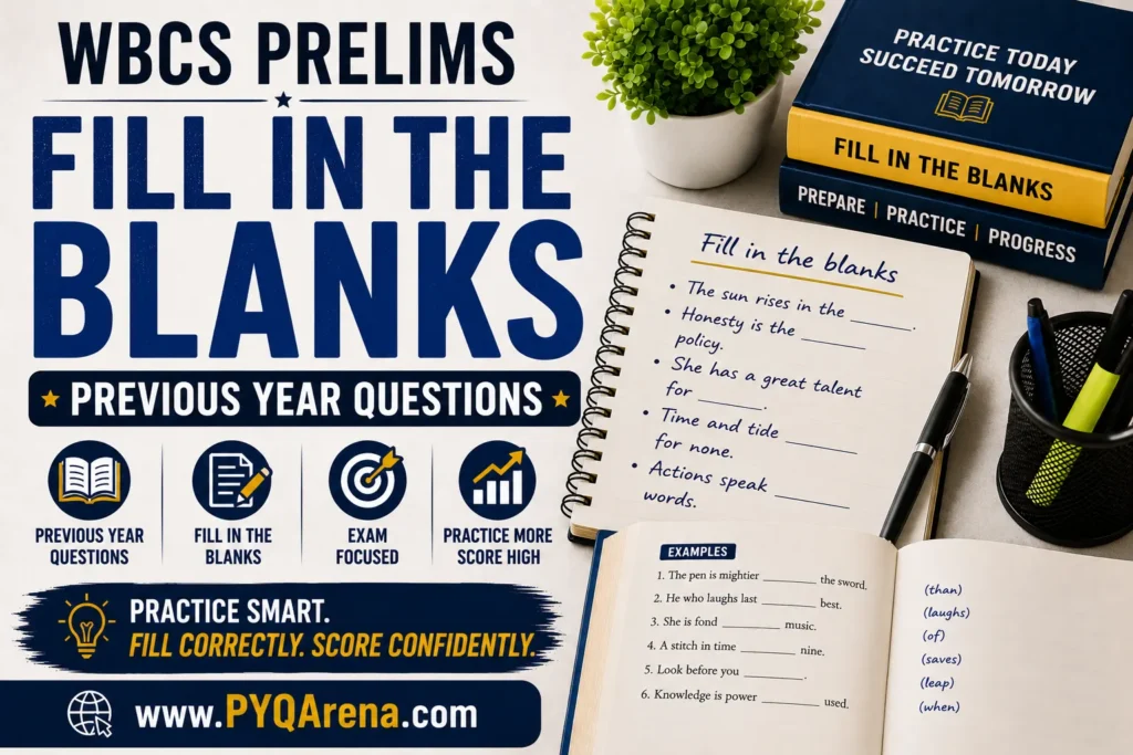 WBCS Prelims Fill in the blanks Previous Year Questions