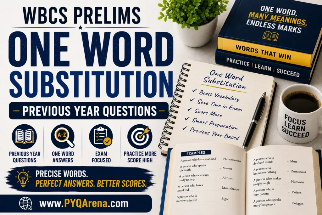 WBCS Prelims One Word Substitution Previous Year Questions